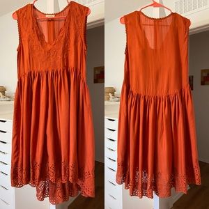 Max Studio Terracotta Eyelet Hem Embroidered Dress